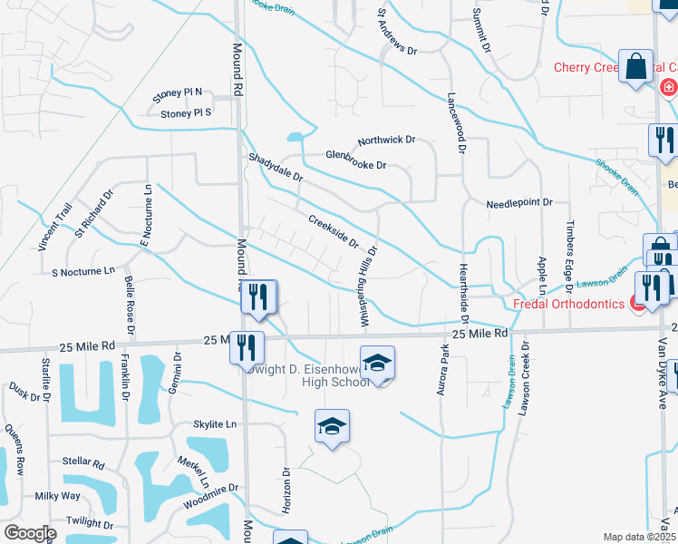 map of restaurants, bars, coffee shops, grocery stores, and more near 6343 Windemere Drive in Macomb County