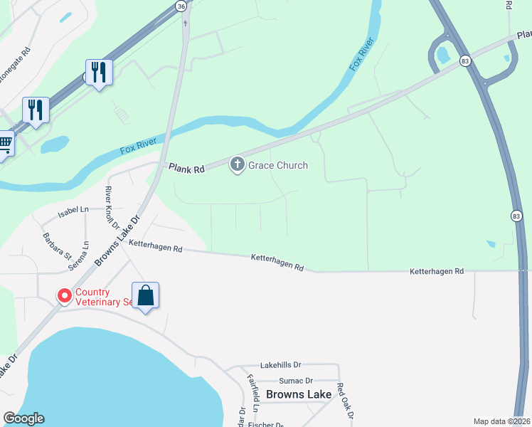 map of restaurants, bars, coffee shops, grocery stores, and more near 30320 Ketterhagen Road in Burlington