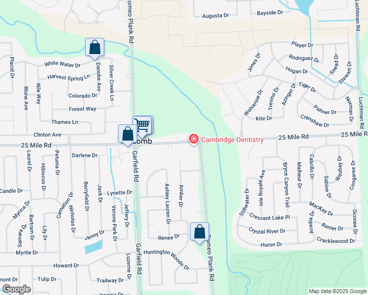 map of restaurants, bars, coffee shops, grocery stores, and more near 16984 25 Mile Road in Macomb