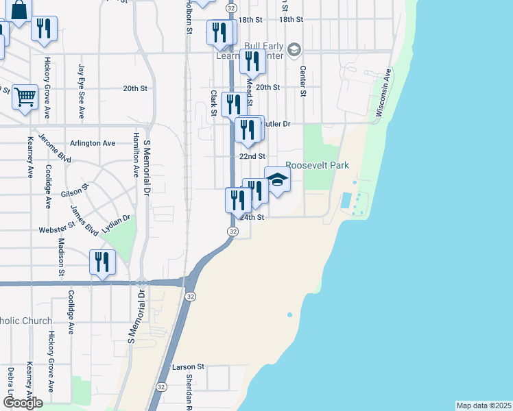 map of restaurants, bars, coffee shops, grocery stores, and more near 2327 Mead Street in Mount Pleasant
