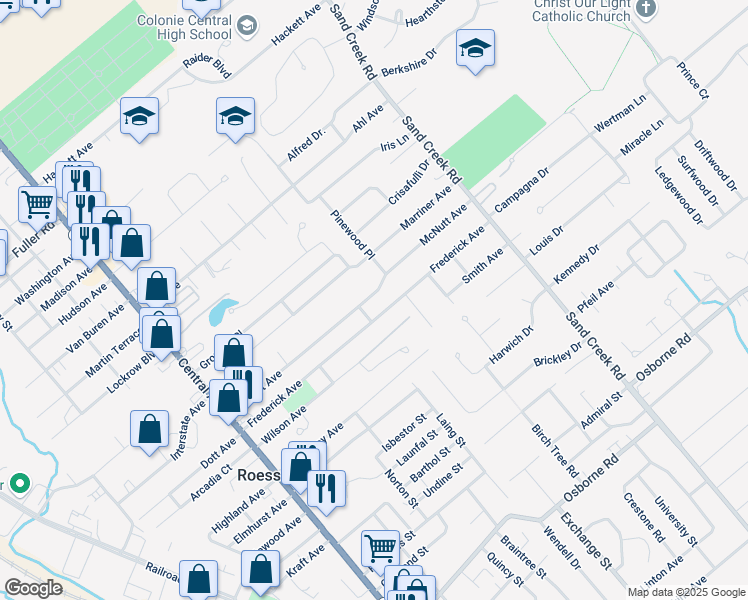 map of restaurants, bars, coffee shops, grocery stores, and more near 75 McNutt Ave in Albany