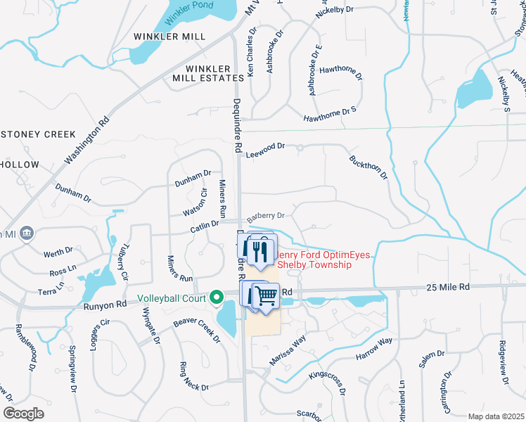 map of restaurants, bars, coffee shops, grocery stores, and more near 2060 Barberry Drive in Shelby Township