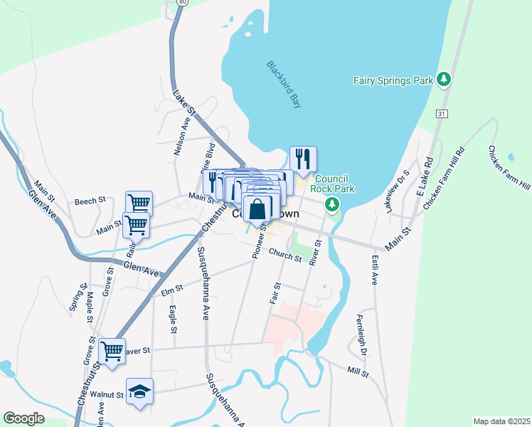map of restaurants, bars, coffee shops, grocery stores, and more near in Cooperstown