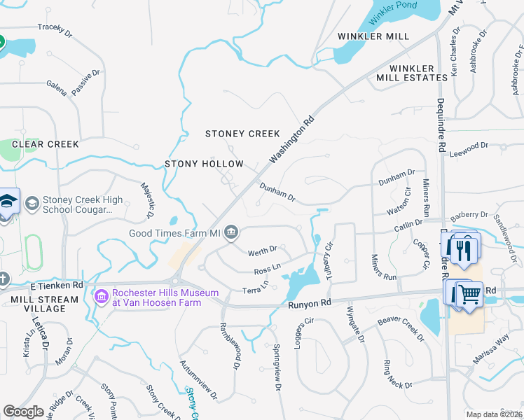 map of restaurants, bars, coffee shops, grocery stores, and more near 1509 Ford Court in Rochester