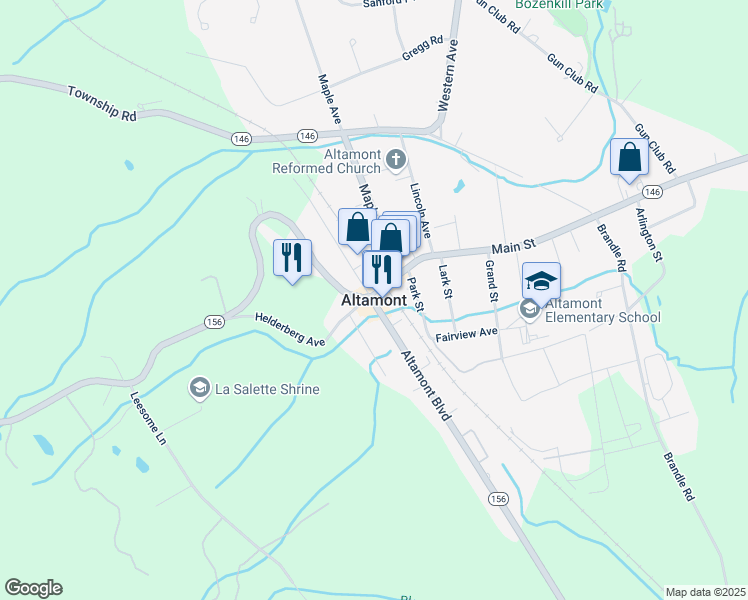 map of restaurants, bars, coffee shops, grocery stores, and more near in Altamont