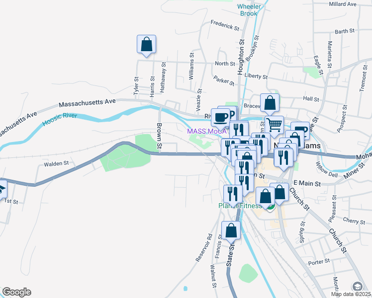 map of restaurants, bars, coffee shops, grocery stores, and more near 8 Grimes Street in North Adams