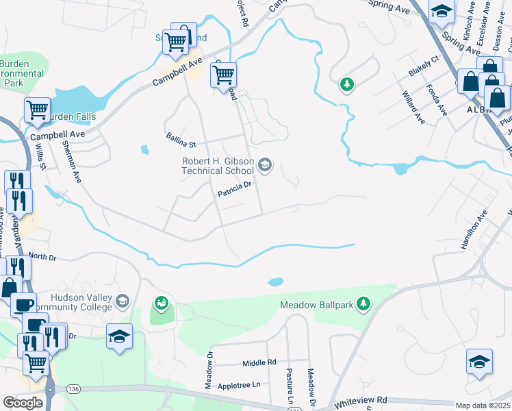 map of restaurants, bars, coffee shops, grocery stores, and more near 223 Sherman Avenue in Troy