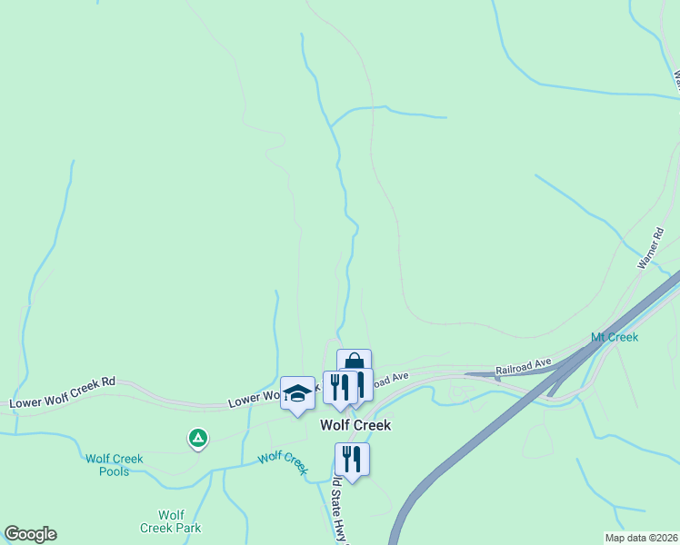 map of restaurants, bars, coffee shops, grocery stores, and more near 202 Lower Wolf Creek Road in Wolf Creek