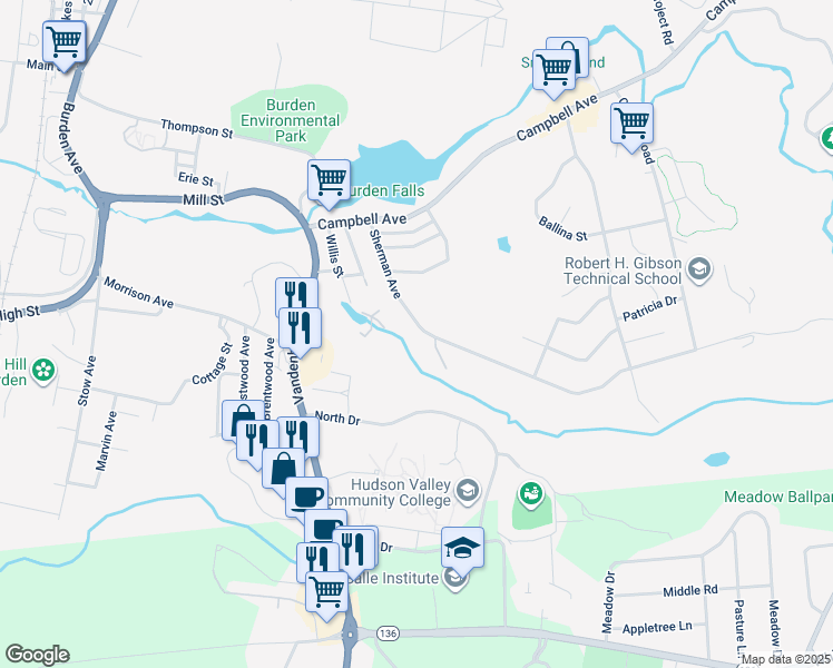 map of restaurants, bars, coffee shops, grocery stores, and more near 97 Sherman Avenue in Troy