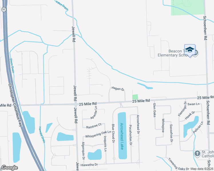 map of restaurants, bars, coffee shops, grocery stores, and more near 55156 Lordona Lane in Macomb County