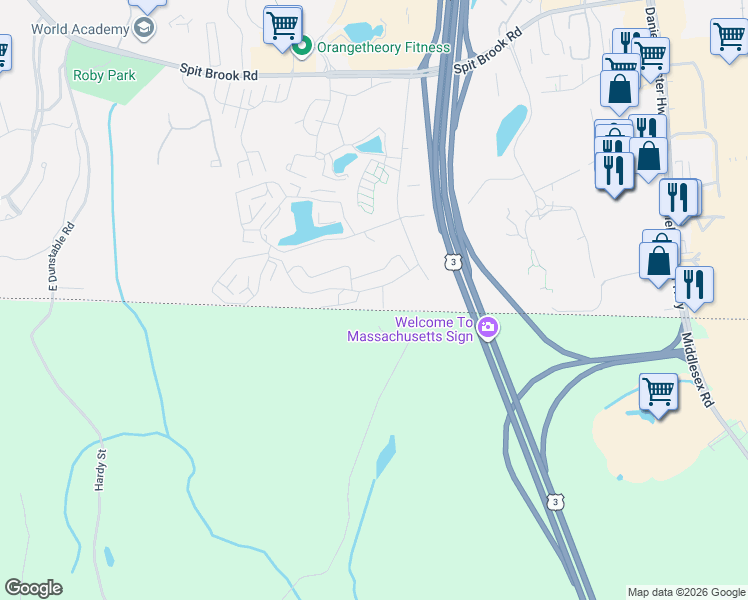 map of restaurants, bars, coffee shops, grocery stores, and more near 10 Strawberry Bank Road in Nashua