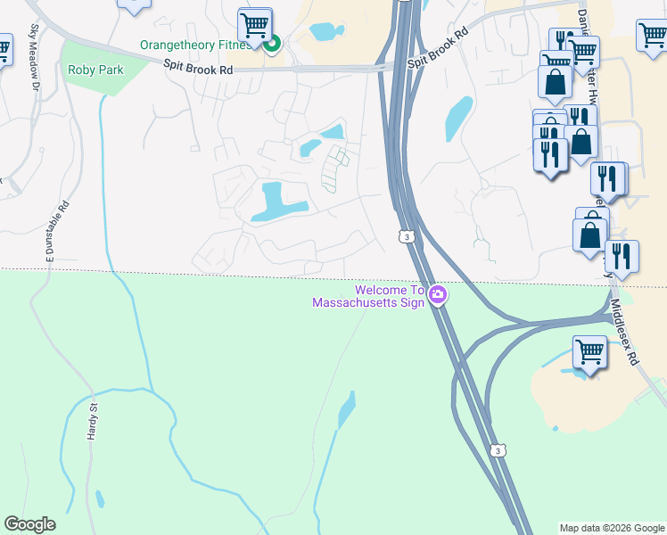 map of restaurants, bars, coffee shops, grocery stores, and more near 10 Strawberry Bank Road in Nashua