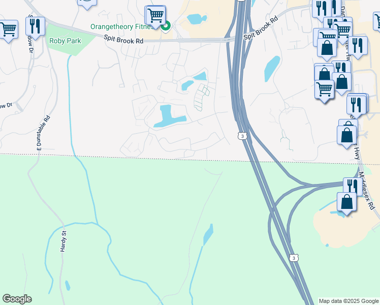 map of restaurants, bars, coffee shops, grocery stores, and more near 12 Strawberry Bank Road in Nashua