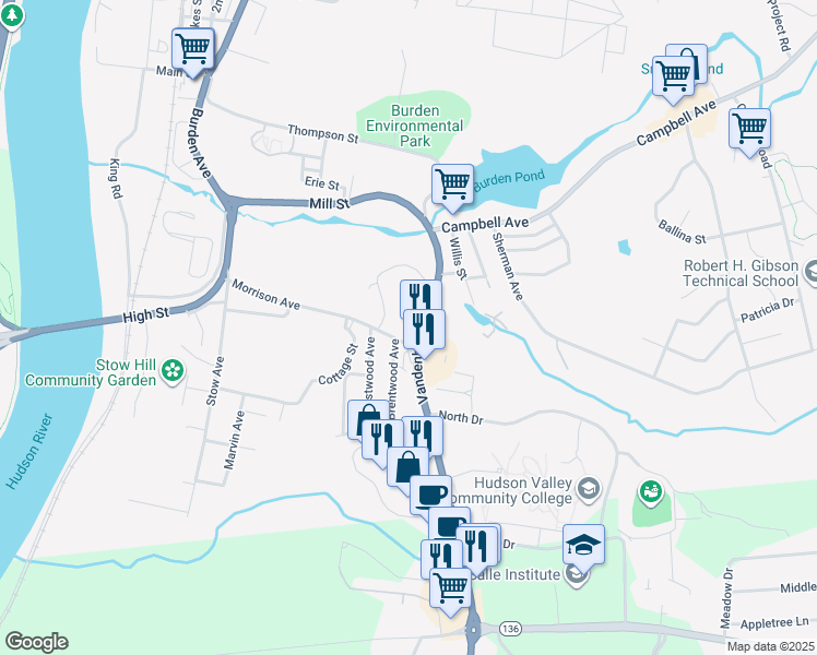 map of restaurants, bars, coffee shops, grocery stores, and more near in Troy