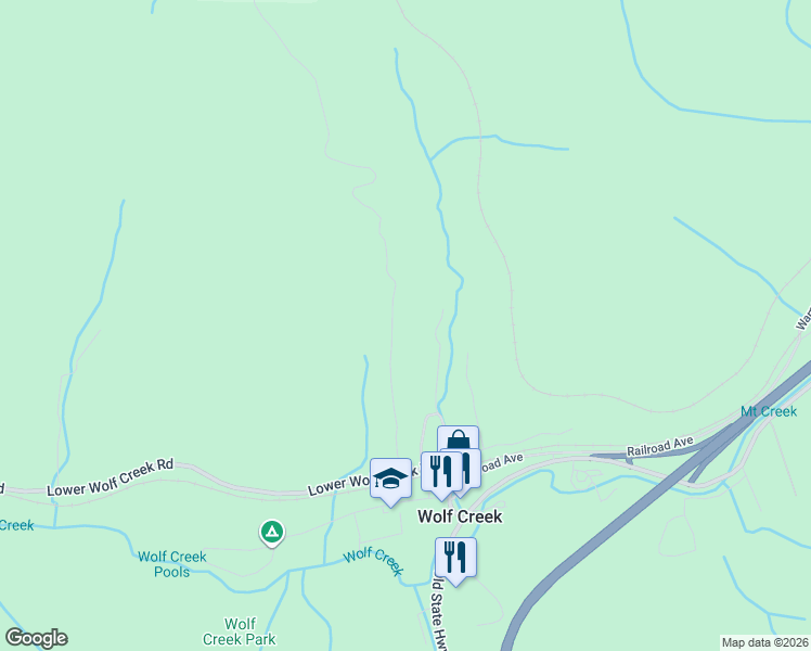 map of restaurants, bars, coffee shops, grocery stores, and more near 202 Lower Wolf Creek Road in Wolf Creek