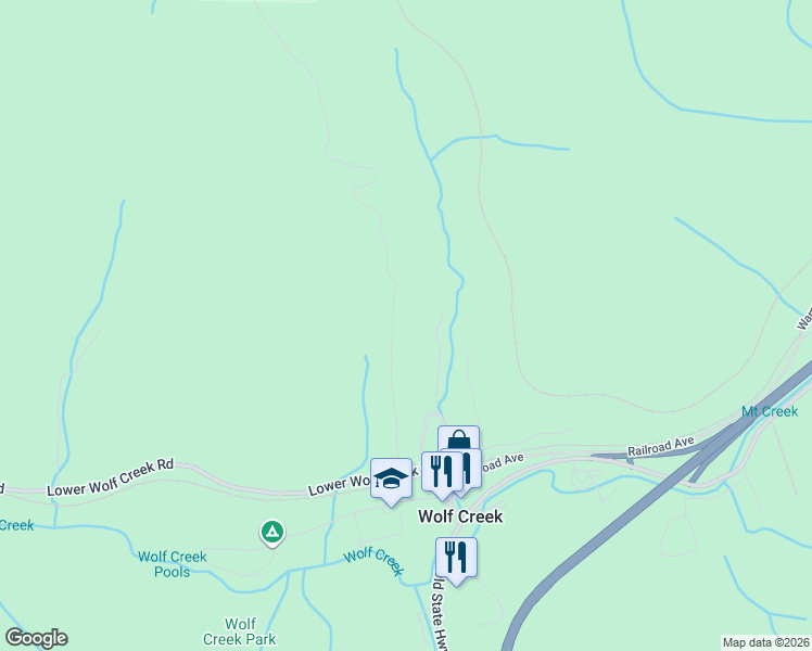 map of restaurants, bars, coffee shops, grocery stores, and more near 202 Lower Wolf Creek Road in Wolf Creek