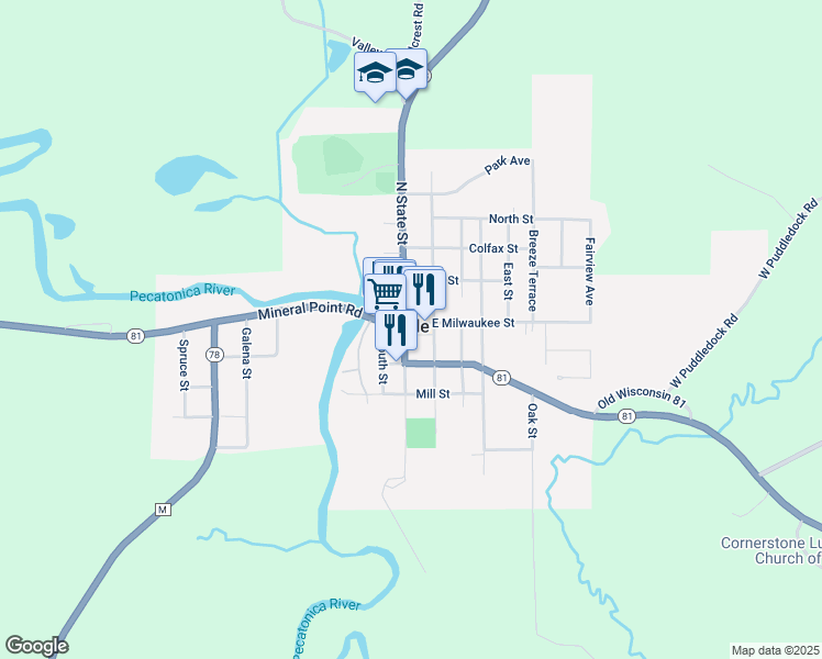 map of restaurants, bars, coffee shops, grocery stores, and more near in Argyle