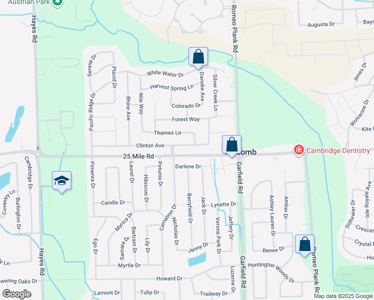 map of restaurants, bars, coffee shops, grocery stores, and more near 16165 Darlene Drive in Macomb