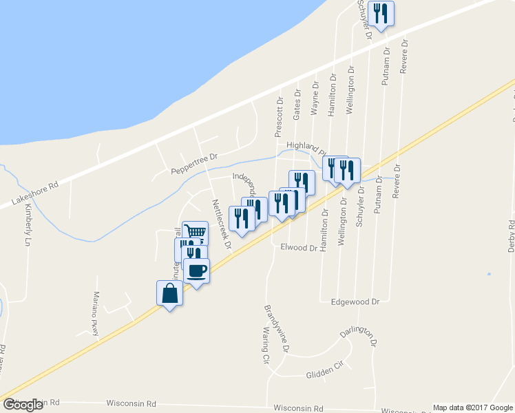 map of restaurants, bars, coffee shops, grocery stores, and more near 1400 Independence Drive in Derby