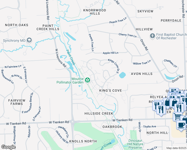 map of restaurants, bars, coffee shops, grocery stores, and more near 1385 Paddle Wheel Lane in Rochester Hills