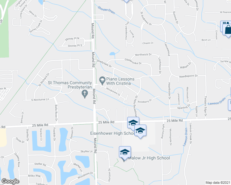 map of restaurants, bars, coffee shops, grocery stores, and more near 6218 Windemere Drive in Shelby Charter Township
