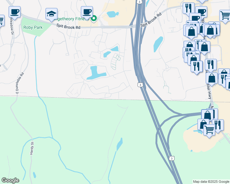 map of restaurants, bars, coffee shops, grocery stores, and more near 6 Strawberry Bank Road in Nashua