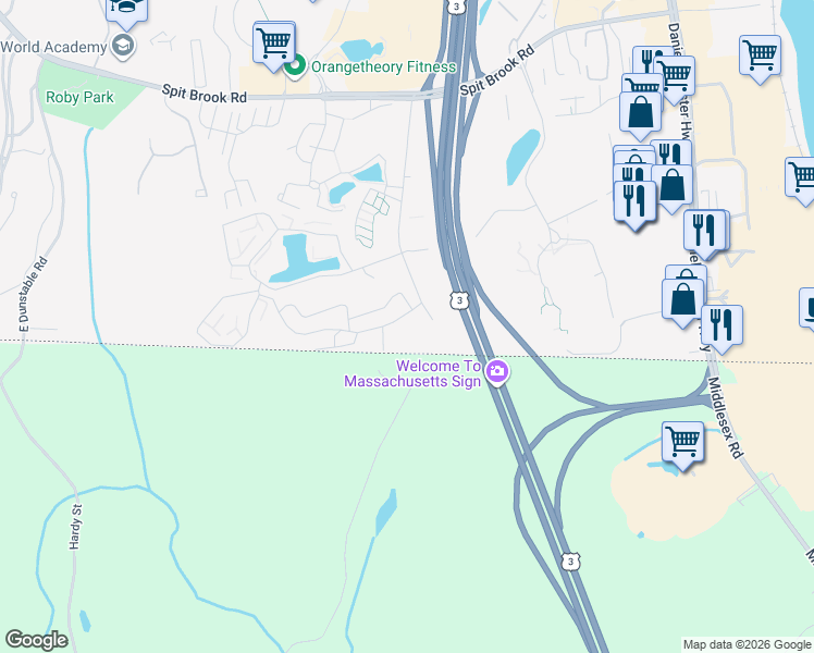 map of restaurants, bars, coffee shops, grocery stores, and more near 4 Strawberry Bank Road in Nashua
