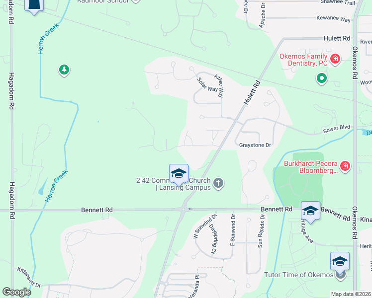 map of restaurants, bars, coffee shops, grocery stores, and more near 2607 Sophiea Parkway in Meridian charter Township