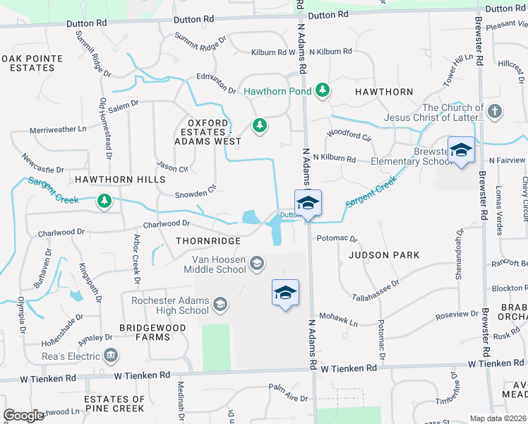 map of restaurants, bars, coffee shops, grocery stores, and more near 3096 Charlwood Drive in Rochester Hills