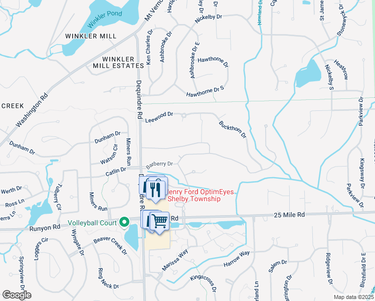 map of restaurants, bars, coffee shops, grocery stores, and more near 2060 Barberry Dr in Shelby Township