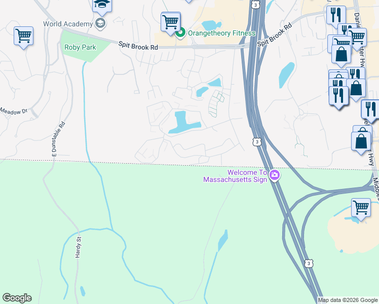 map of restaurants, bars, coffee shops, grocery stores, and more near 9 Strawberry Bank Road in Nashua