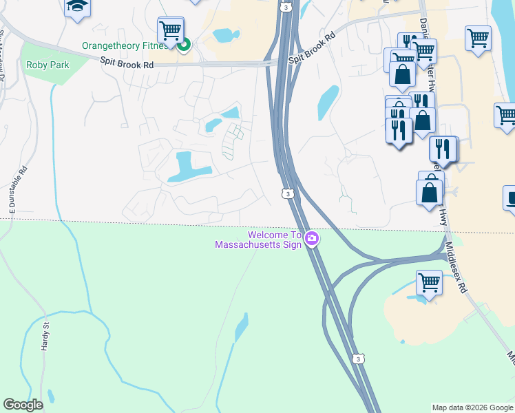 map of restaurants, bars, coffee shops, grocery stores, and more near 4 Strawberry Bank Road in Nashua
