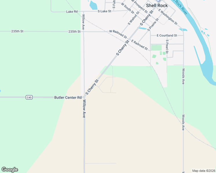 map of restaurants, bars, coffee shops, grocery stores, and more near Lozmar Lane in Shell Rock