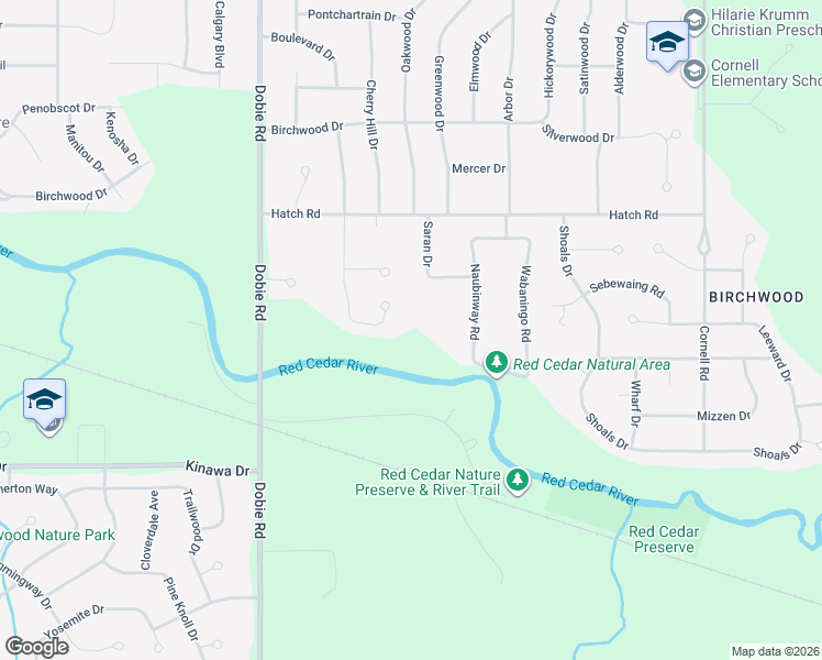 map of restaurants, bars, coffee shops, grocery stores, and more near 4175 Indian Glen Drive in Meridian charter Township