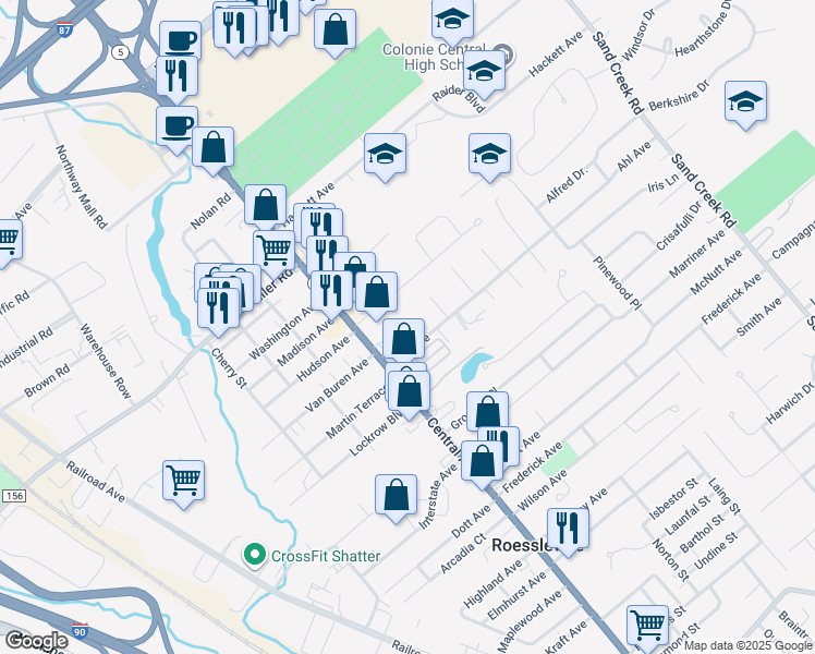 map of restaurants, bars, coffee shops, grocery stores, and more near 5 Stover Place in Albany