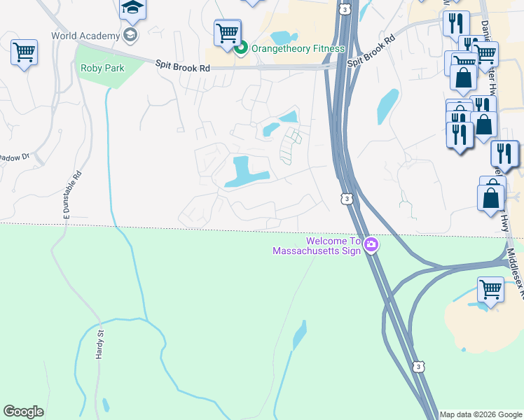 map of restaurants, bars, coffee shops, grocery stores, and more near 9 Strawberry Bank Road in Nashua