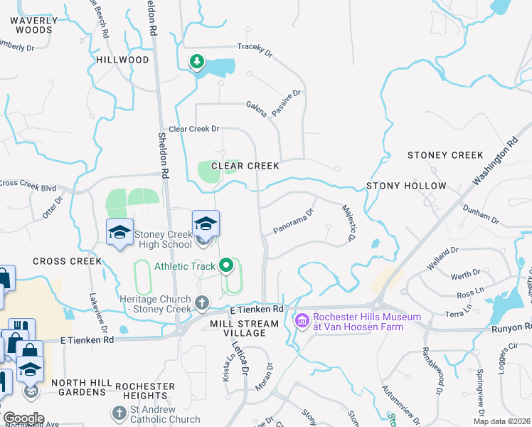map of restaurants, bars, coffee shops, grocery stores, and more near 963 Majestic Drive in Rochester Hills