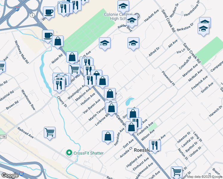 map of restaurants, bars, coffee shops, grocery stores, and more near 5 Stover Place in Albany