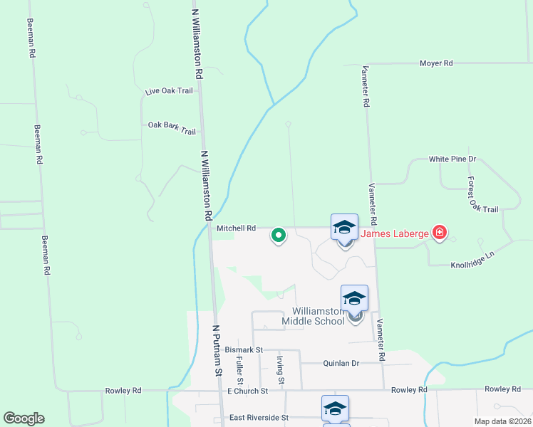 map of restaurants, bars, coffee shops, grocery stores, and more near 2095 Mitchell Road in Williamston