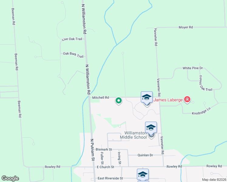 map of restaurants, bars, coffee shops, grocery stores, and more near 2095 Mitchell Road in Williamston