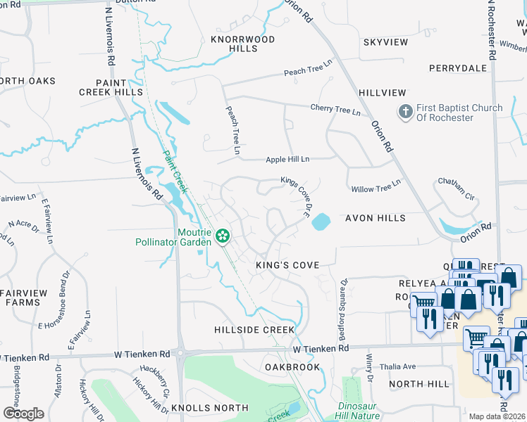 map of restaurants, bars, coffee shops, grocery stores, and more near 679 Mountain Circle in Rochester Hills