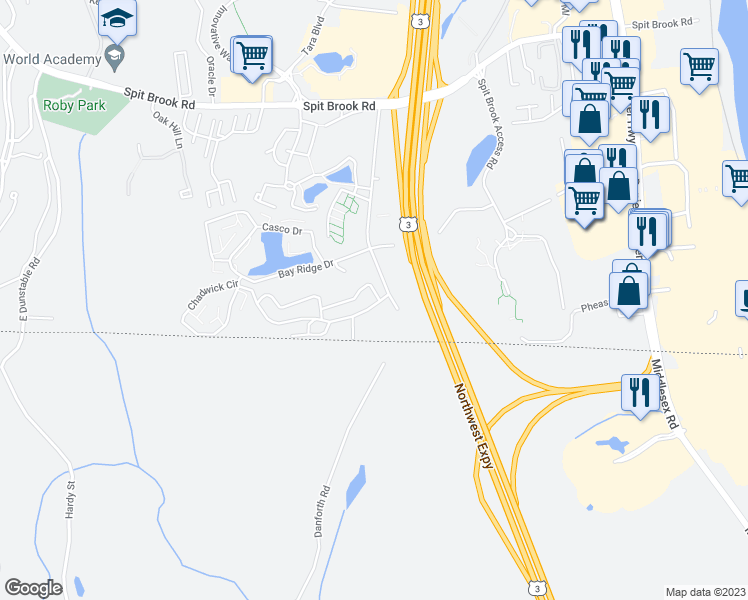 map of restaurants, bars, coffee shops, grocery stores, and more near 7 Strawberry Bank Road in Nashua