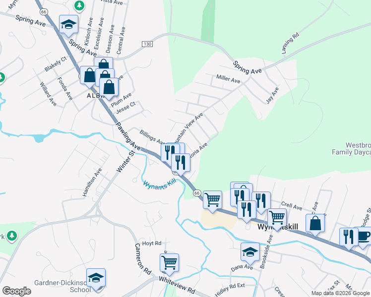 map of restaurants, bars, coffee shops, grocery stores, and more near 12 Carolina Avenue in Troy