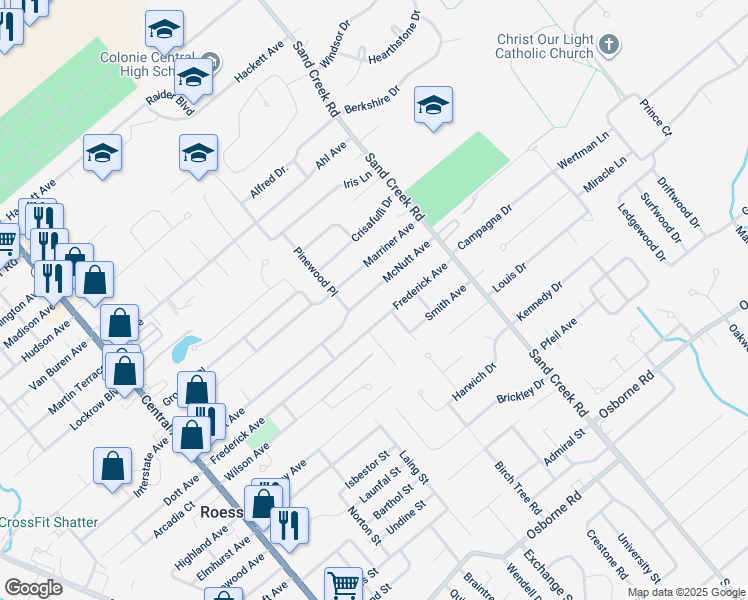 map of restaurants, bars, coffee shops, grocery stores, and more near 89 McNutt Avenue in Albany