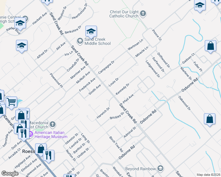 map of restaurants, bars, coffee shops, grocery stores, and more near 3 Louis Drive in Albany