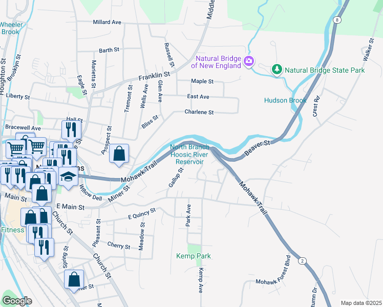 map of restaurants, bars, coffee shops, grocery stores, and more near in North Adams