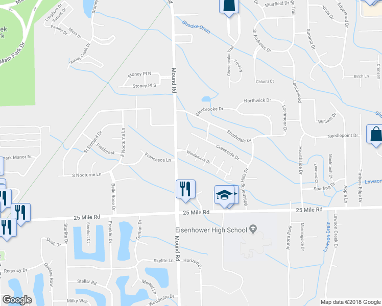 map of restaurants, bars, coffee shops, grocery stores, and more near 6138 Windemere Drive in Utica
