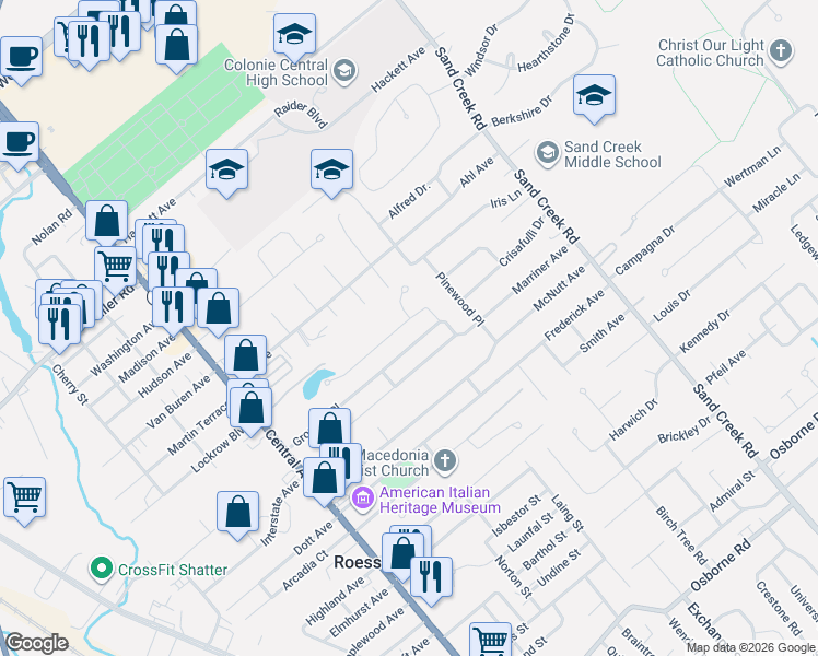 map of restaurants, bars, coffee shops, grocery stores, and more near 8 Jules Drive in Albany