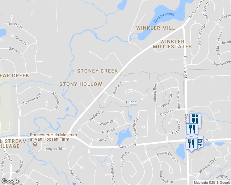 map of restaurants, bars, coffee shops, grocery stores, and more near 1608 Boulder Court in Rochester