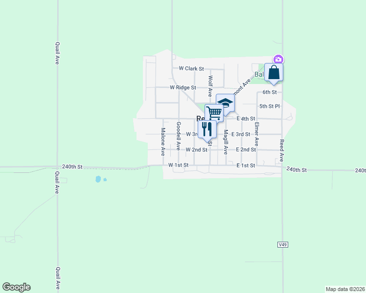 map of restaurants, bars, coffee shops, grocery stores, and more near 206 Goodell Ave in Readlyn